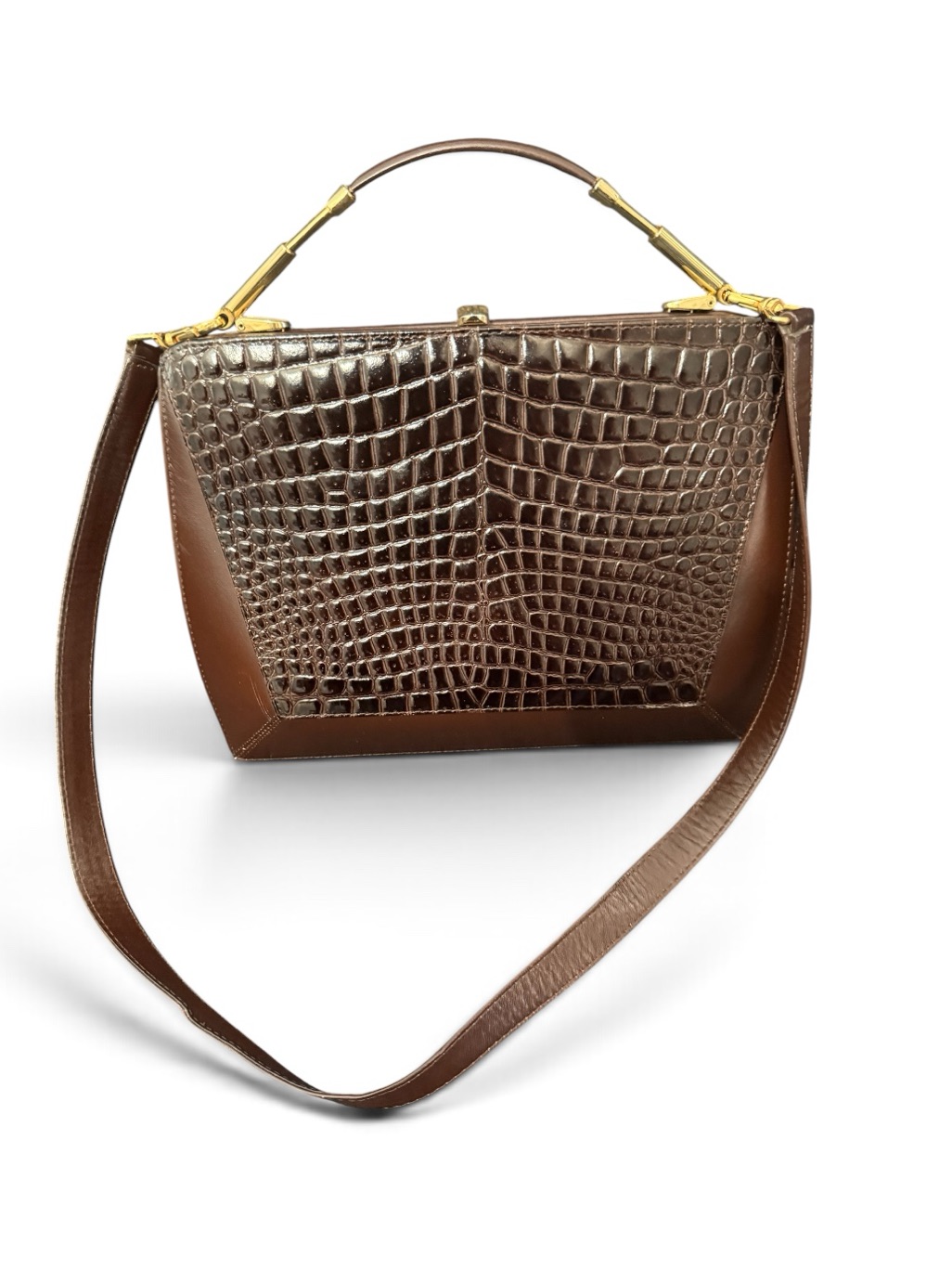 Vintage Estate Elegant Brown Croc-Embossed Top-Handle Shoulder Bag